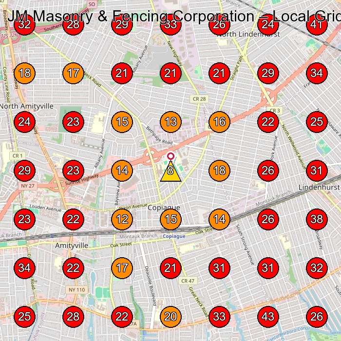 JM Masonry & Fencing Corporation GeoGrid visibility map for Masonry Contractor in Lindenhurst
